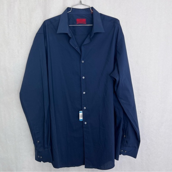 Alfani fitted stretch fabric, solid blue button up shirt, men’s size 17 1/2 - Picture 1 of 4